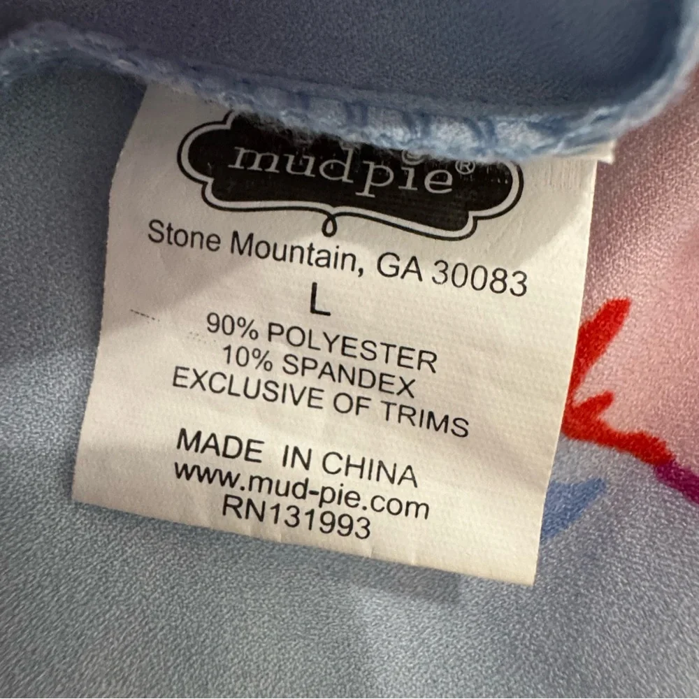 Mud Pie Blue Floral Off The Shoulder Bell Sleeve Blouse Large - Picture 6 of 10